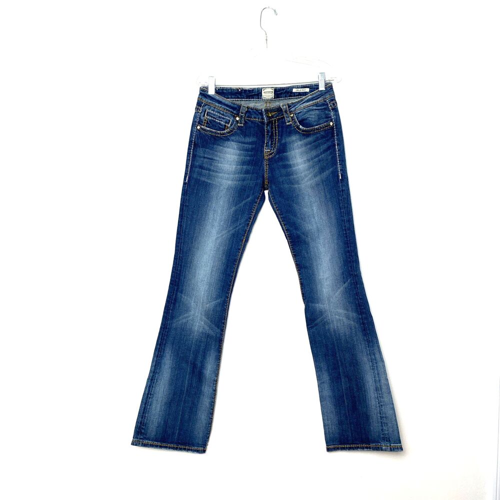 Anoname Womens Blue Jeans Joelle Boot Size 29 Rhinstone Mid Rise Western Cowgirl